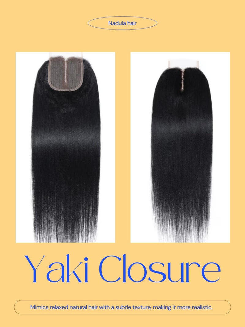 Nadula 12A Light Yaki Straight 4X4 Lace Closure Free Part Human Hair, 100% Unprocessed Brazilian Virgin Human Hair Transparent Lace Closure Black Color 14inch - Image 3